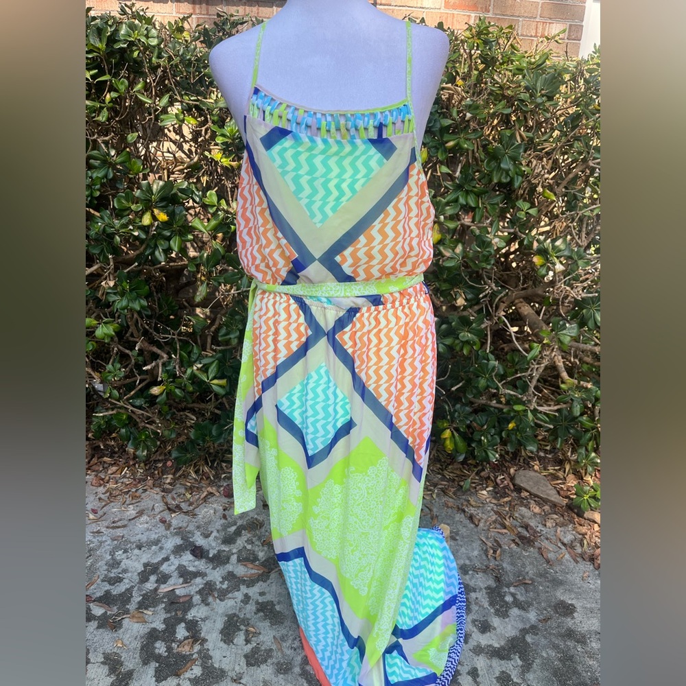 Gibson Latimer Size Large Neon Colorful Geometric Maxi Dress